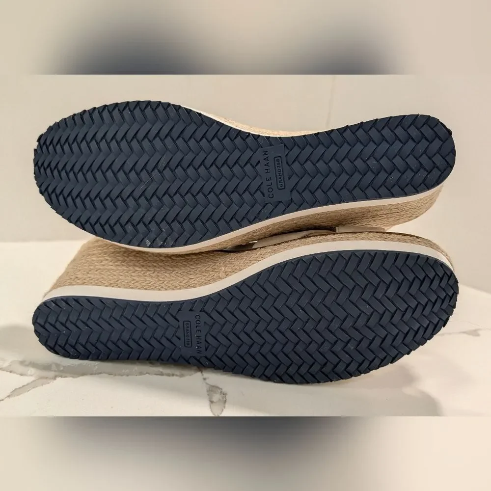 New Cole Haan Cloudfeel Espadrille Wedge Ankle Strap Sandals Neutral Leather 10